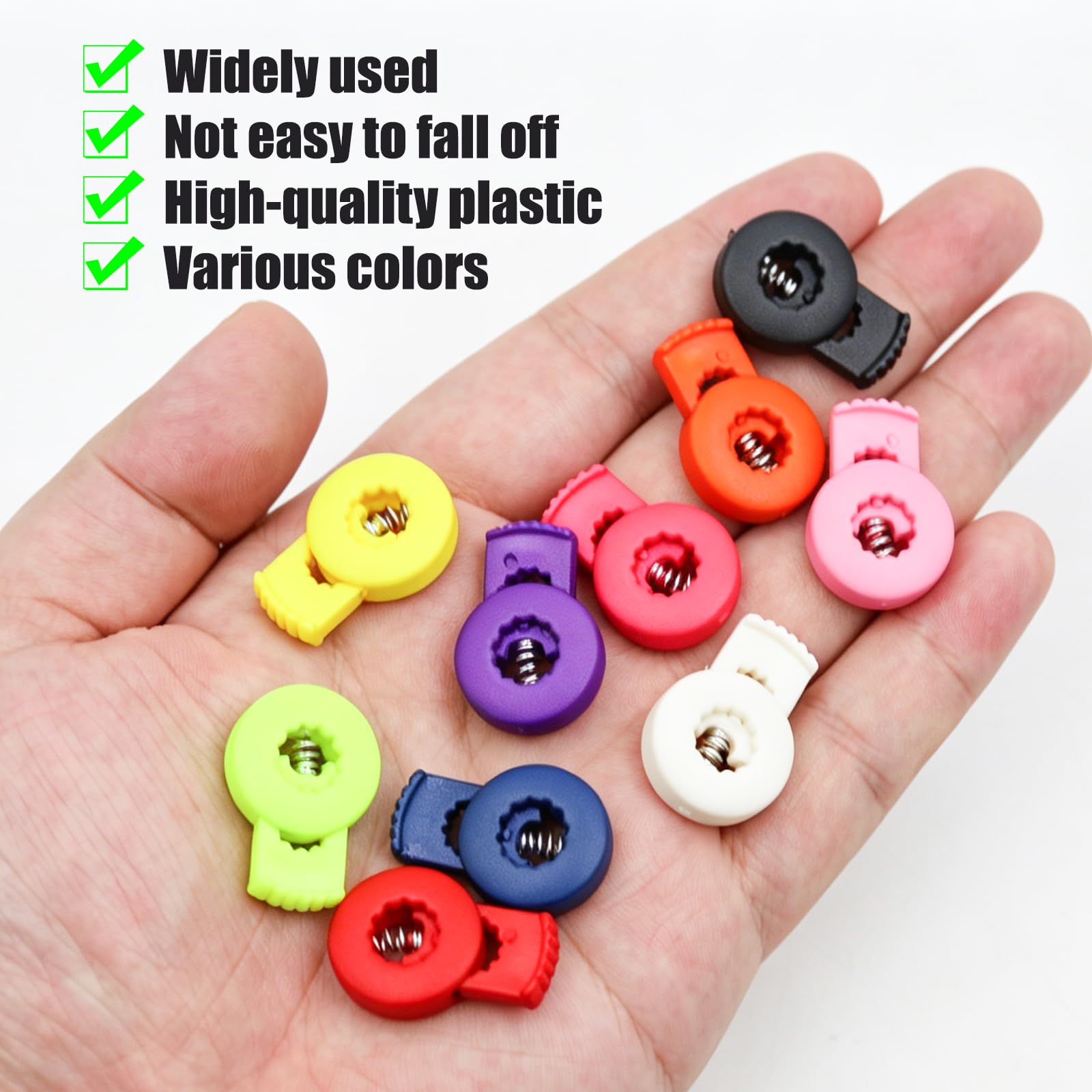 20 Stück federbelastete Kunststoff-Handschuhschlösser, 10 Farben, Baseball-Handschuh-Clip-Zubehör, Stricknadelstopper zum Schnüren, Kordelstopper für Taschen, Schuhe, 2,7 x 1,8 cm