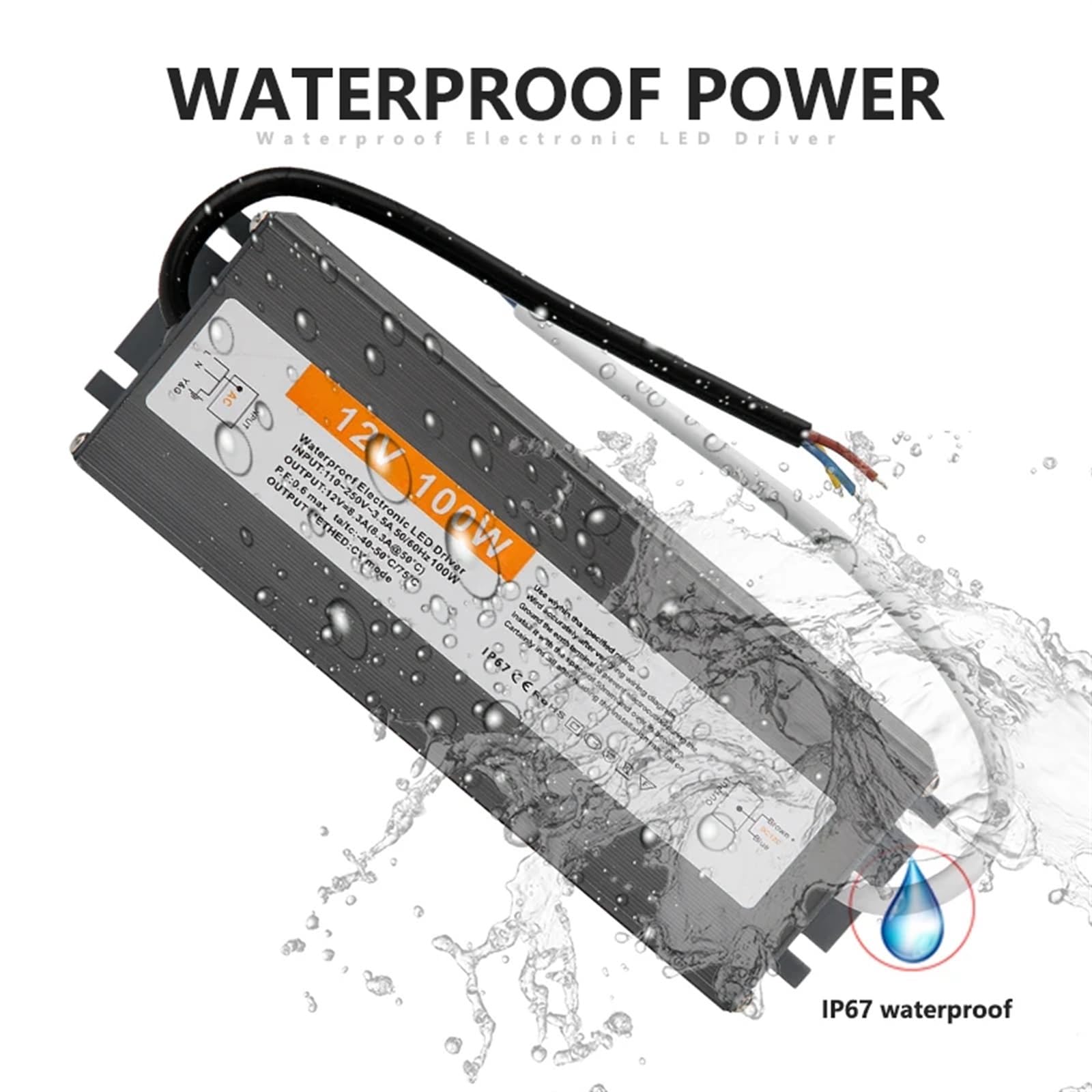 Illuminazione 110-250 V CA a CC 12 V 100 W 8,3 A Adattatore driver LED Alimentatore switching impermeabile in alluminio for esterni IP67