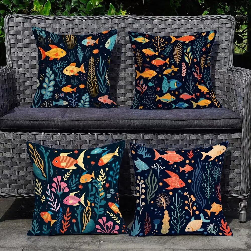 Federe Cuscini Divano 50x50 Set di 4 Federe Cuscini da Esterno Impermeabili Copricuscini Blu per Divano Impermeabili Cuscini per Divano Esterno Federe Cuscini Oceano Decorazioni Casa Balcone R-0
