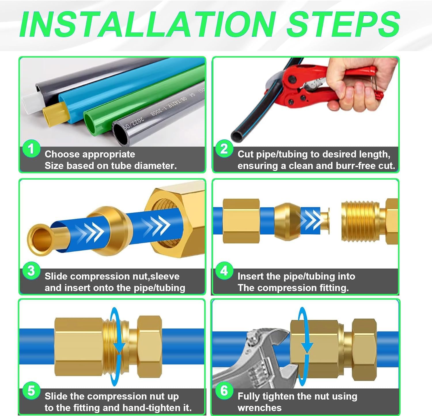 280PCS Compression Fittings Assortment kit - 8 Sizes Brass Compression Sleeve Ferrule & Insert& Nut, Connect for Air, Water, Fuel, Oil and Inert Gases