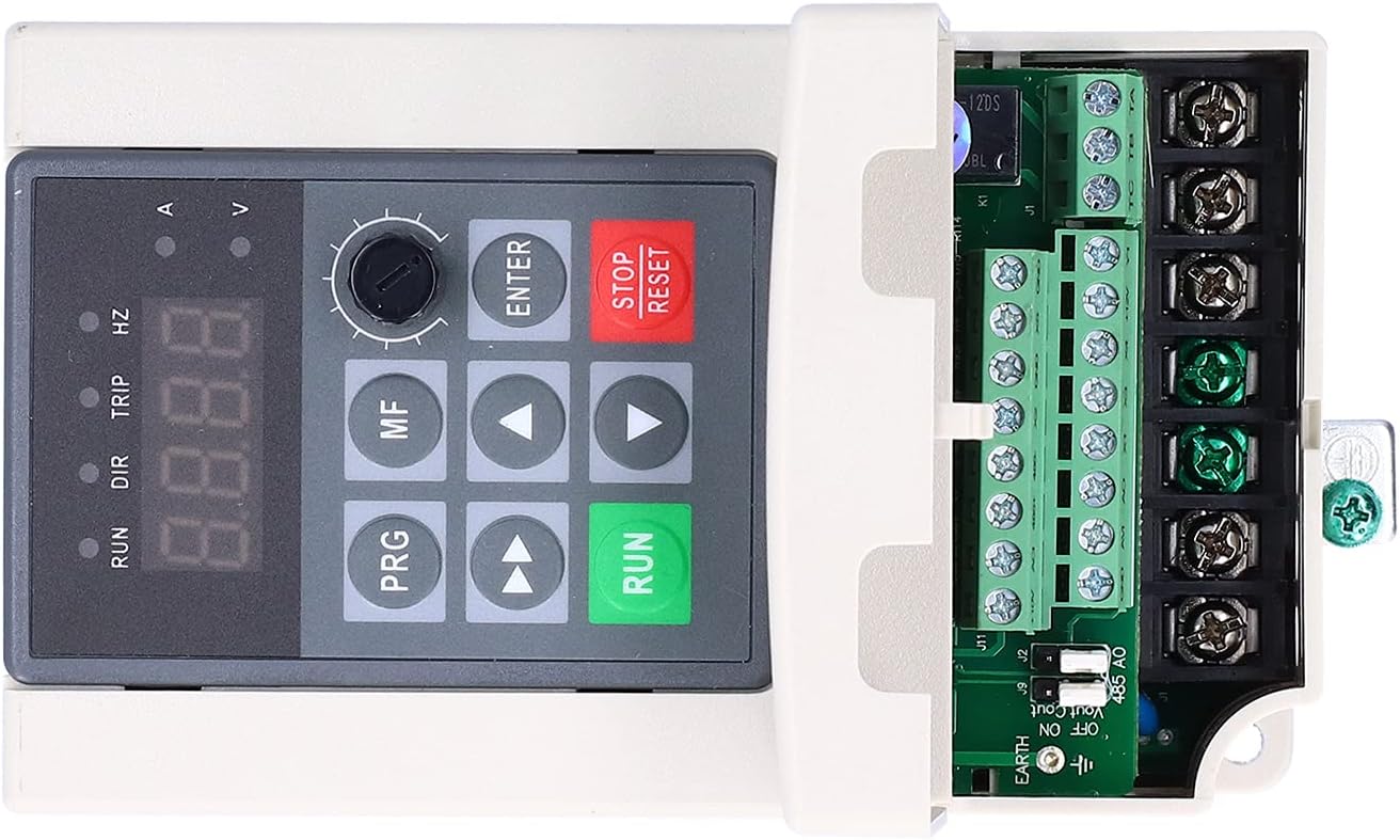 Overhead view of FTVOGUE VFD with control panel attached, showing wiring terminals