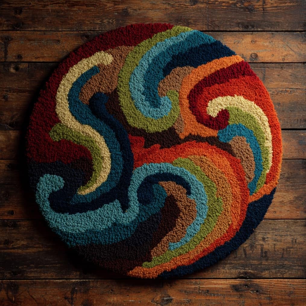 kitphoenix Round DIY Latch Hook Rug Kits Lotu 20X20Inch (50X50Cm) Easy for Beginners Round Carpet Crochet Yarn Craft Large Rug Hook and Latch Tapestry for Home Decor