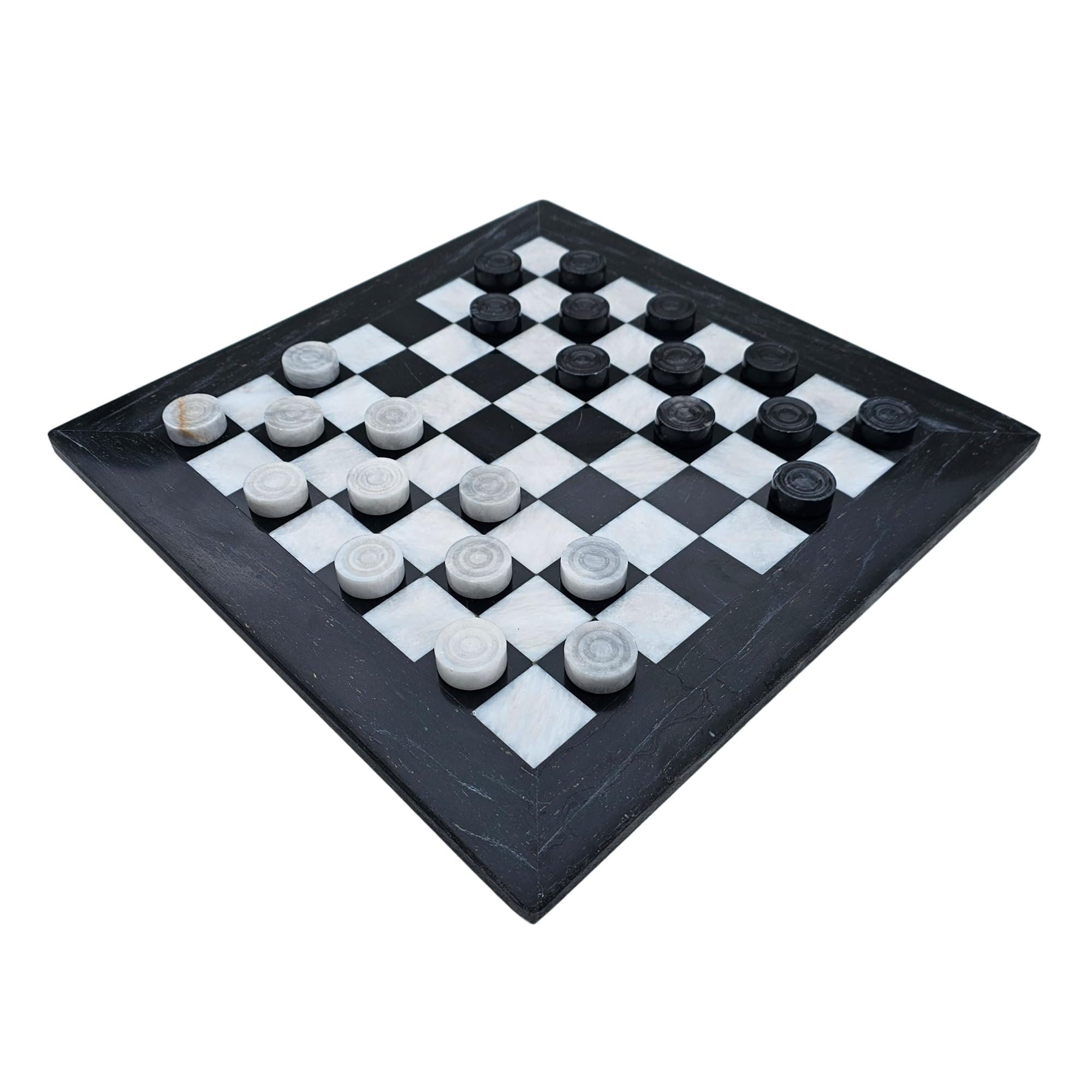 Gioco da donna in marmo, 12 pollici, 30 cm, con 24 pietre da donna, colore nero e bianco-grigio, prodotto naturale, fatto a mano, idea regalo