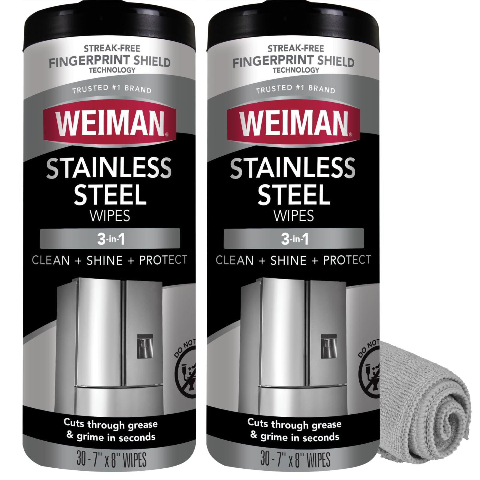 WeimanStainless Steel Cleaner and Polish Wipes Bundle with Microfiber Cloth-Removes Fingerprints, Water Marks and Grease from Appliances - Works Great on Refrigerators, Ovens, and Grills