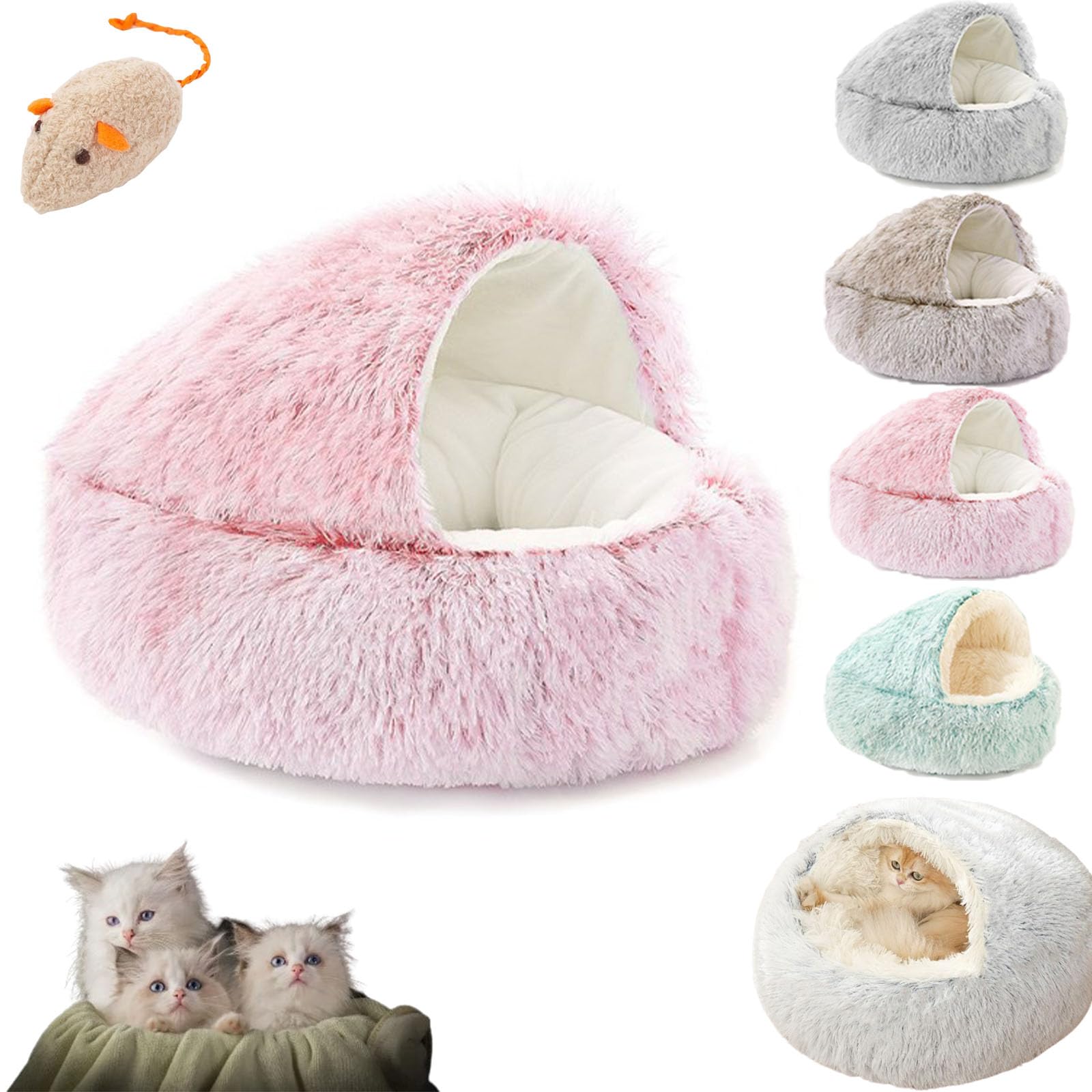 Lapcatz Nest Bed, Lap Catz Nest Bed, Lapcatz Cat Nest, Soft Plush Pet Bed with Cover Round Cat Bed, for Indoor Cats Cave and Calming, Waterproof Bottom Washable (Pink-shorthair, 23.6 * 23.6 inch)
