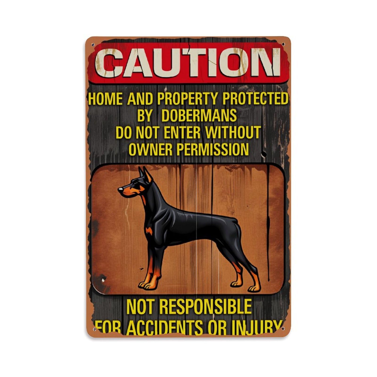 Ndieha Vintage Caution Doberman Dog Warning Sign Tin Sign Metal Poster Retro Bar, Home, Man Cave, Kitchen, Laundry Room Wall Art Decor Gift 8X12 Inch