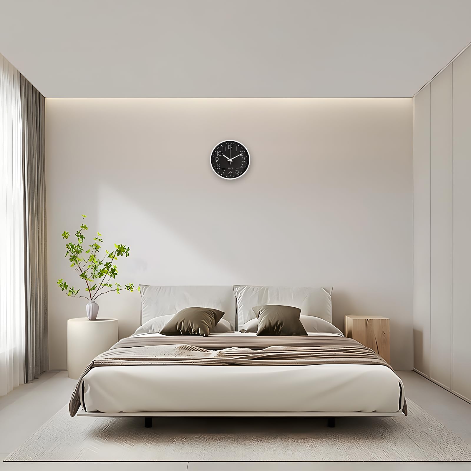 CIMOYBAI 20cm Horloge Murale Silencieuse Ronde, Moderne, Facile à Lire, Noir