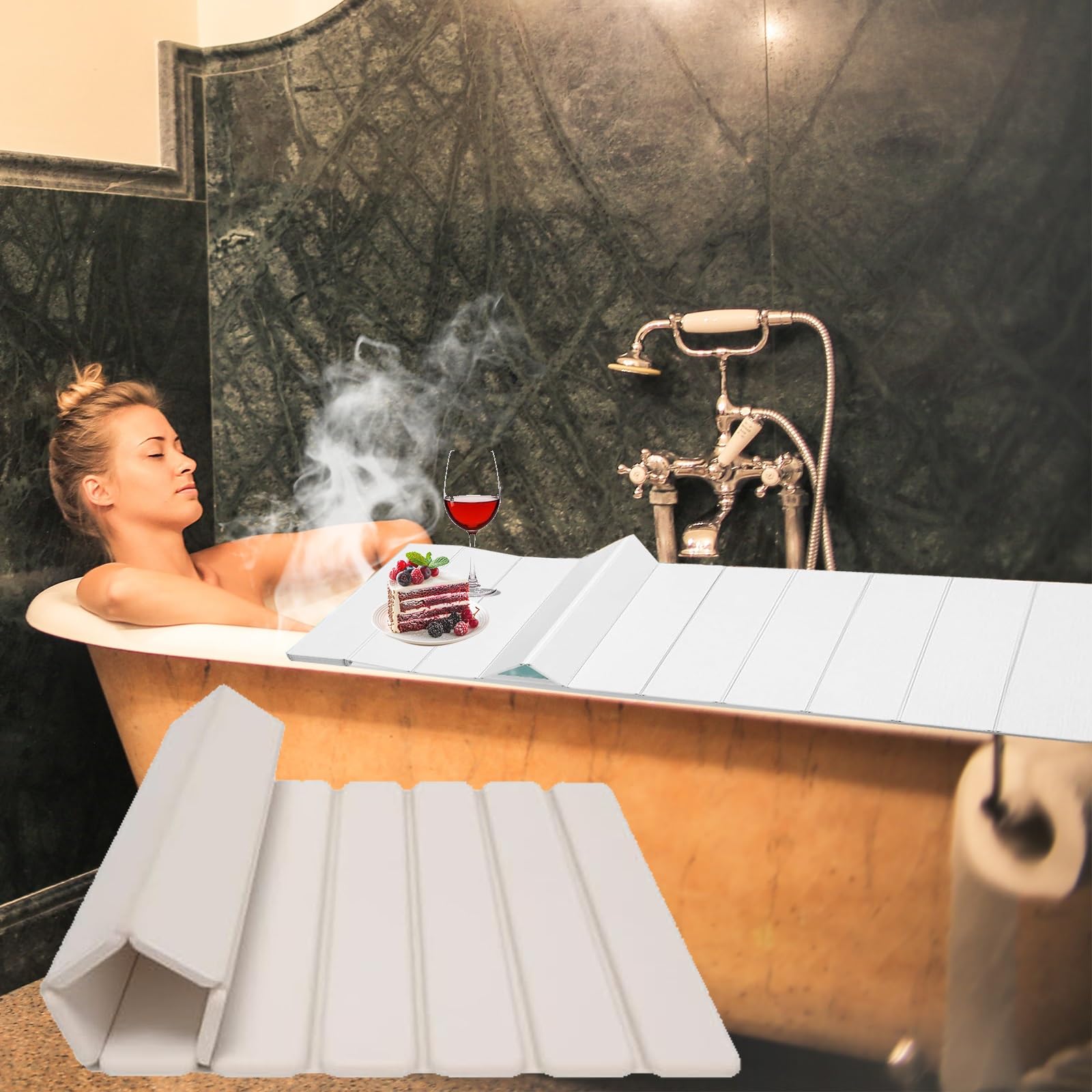 Plateau de baignoire pliable anti-froid avec support de verre à vin et téléphone étanche