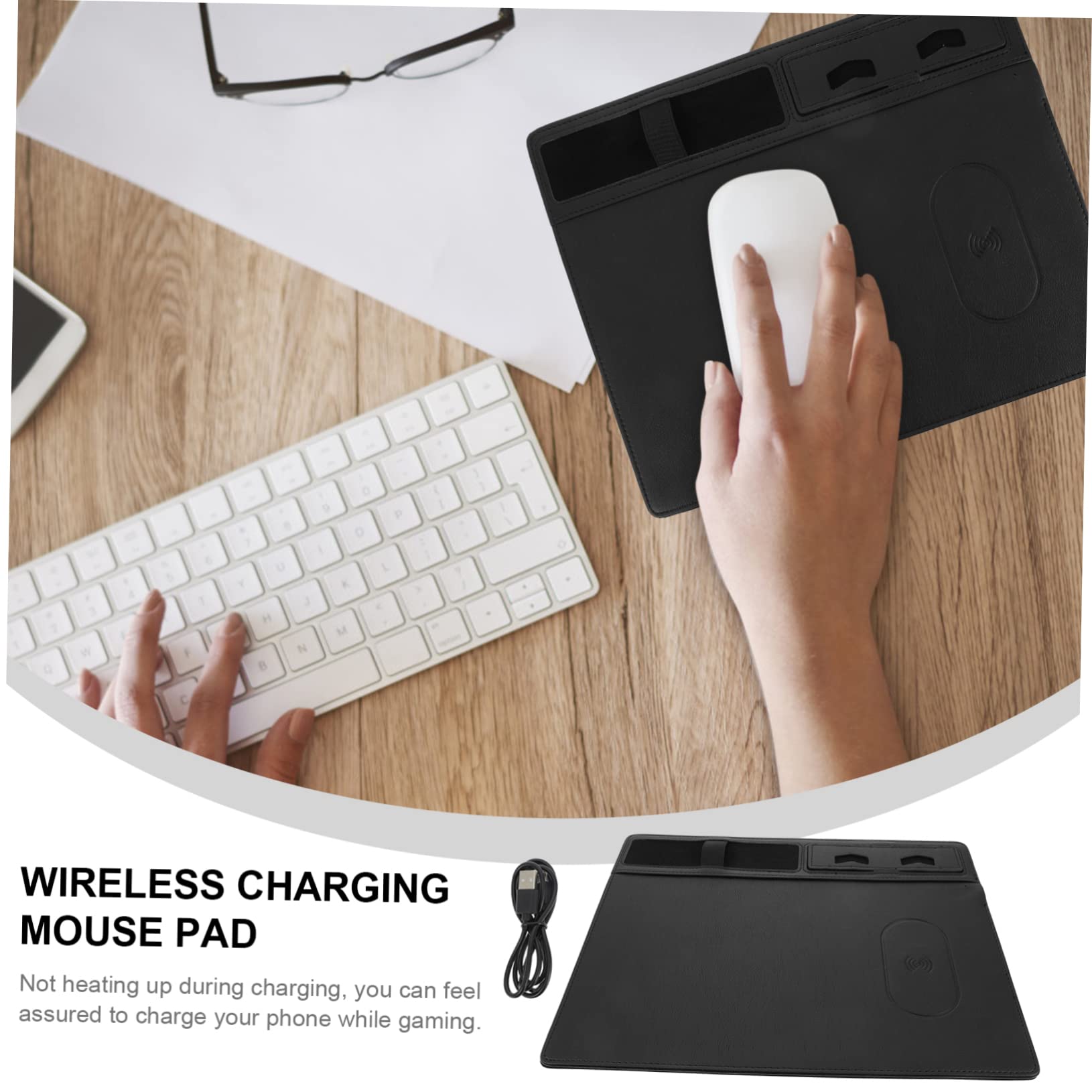 STOBOK Tappetino per Mouse Ricarica Wireless 15w, Superficie in Pu Anti-schizzo, Supporto per Telefono, per Ufficio e Gaming