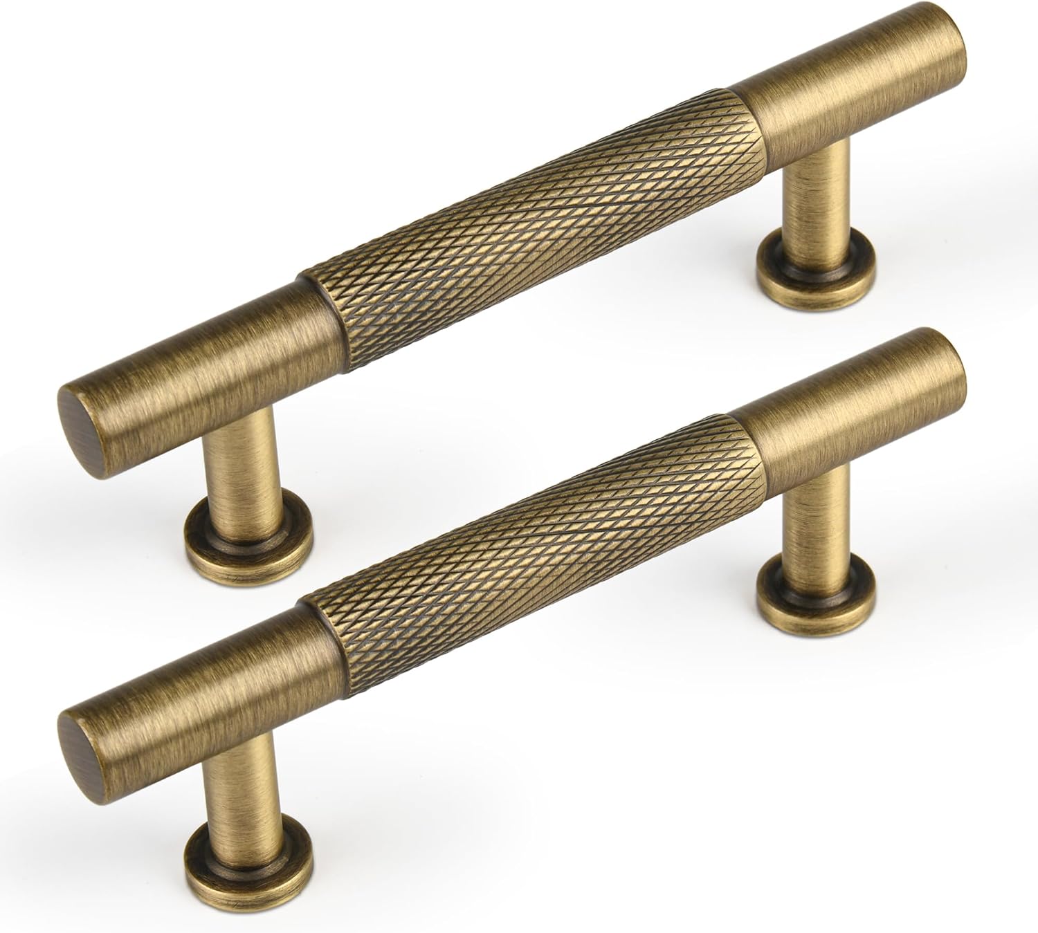 Photo 1 of  -3 Inch (76mm) Brass Knurled Kitchen Cabinet Handles, 5 Pack Antique Brass Vanity Dresser Drawer Puls, Modern Bathroom Cabinet Furniture Handles Wardrobe Furniture Door Hardware 