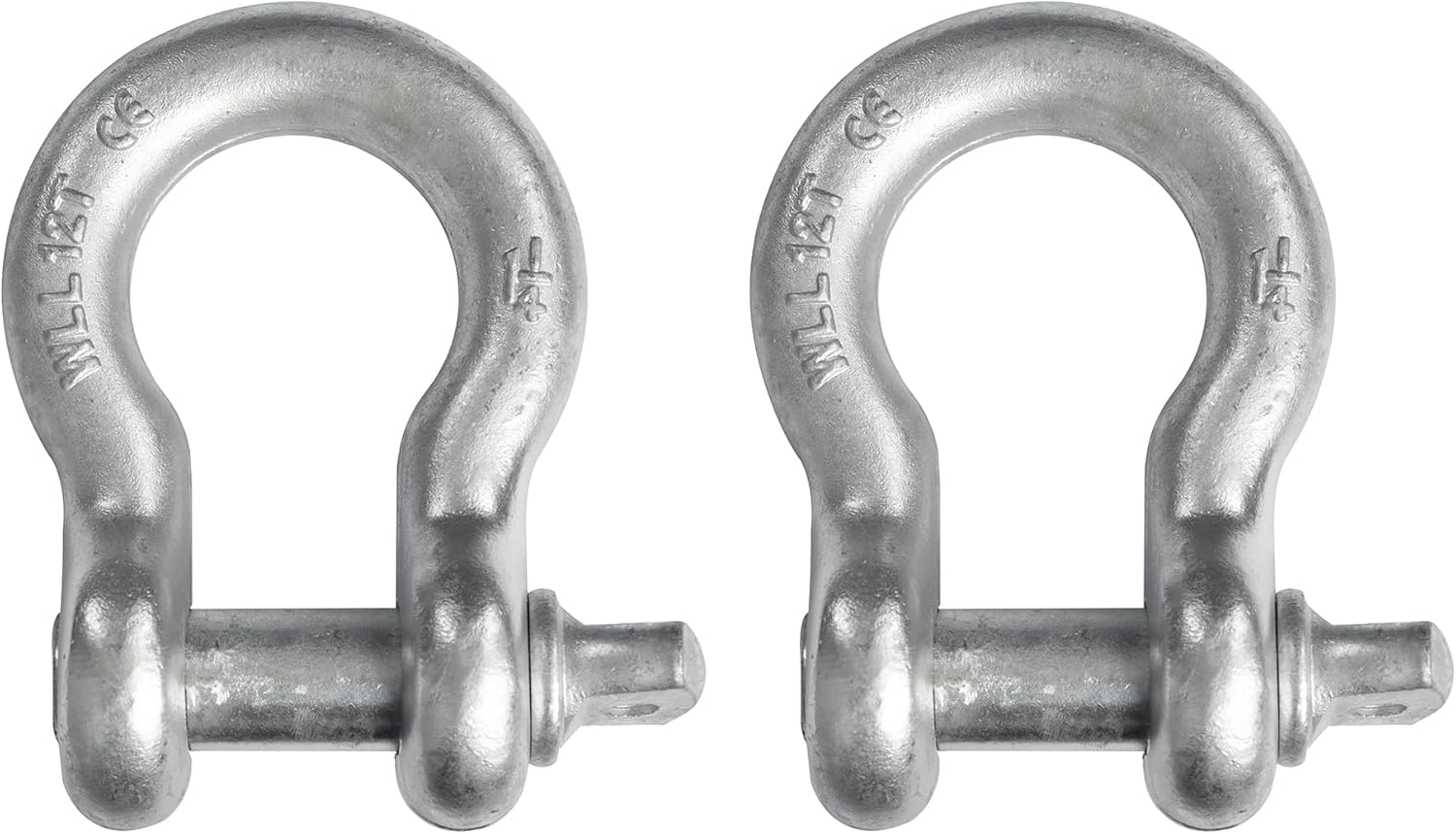 Hi-Gear 1-1/4’’ D Ring Bow Shackle, 12 Ton (26,400 Lbs) Working Capacity, Truck Bed Accessories, with 1 3/8'' Screw Clevis Pin Galvanized, for Rigging, Towing & Overhead Applications, Pack of 2.