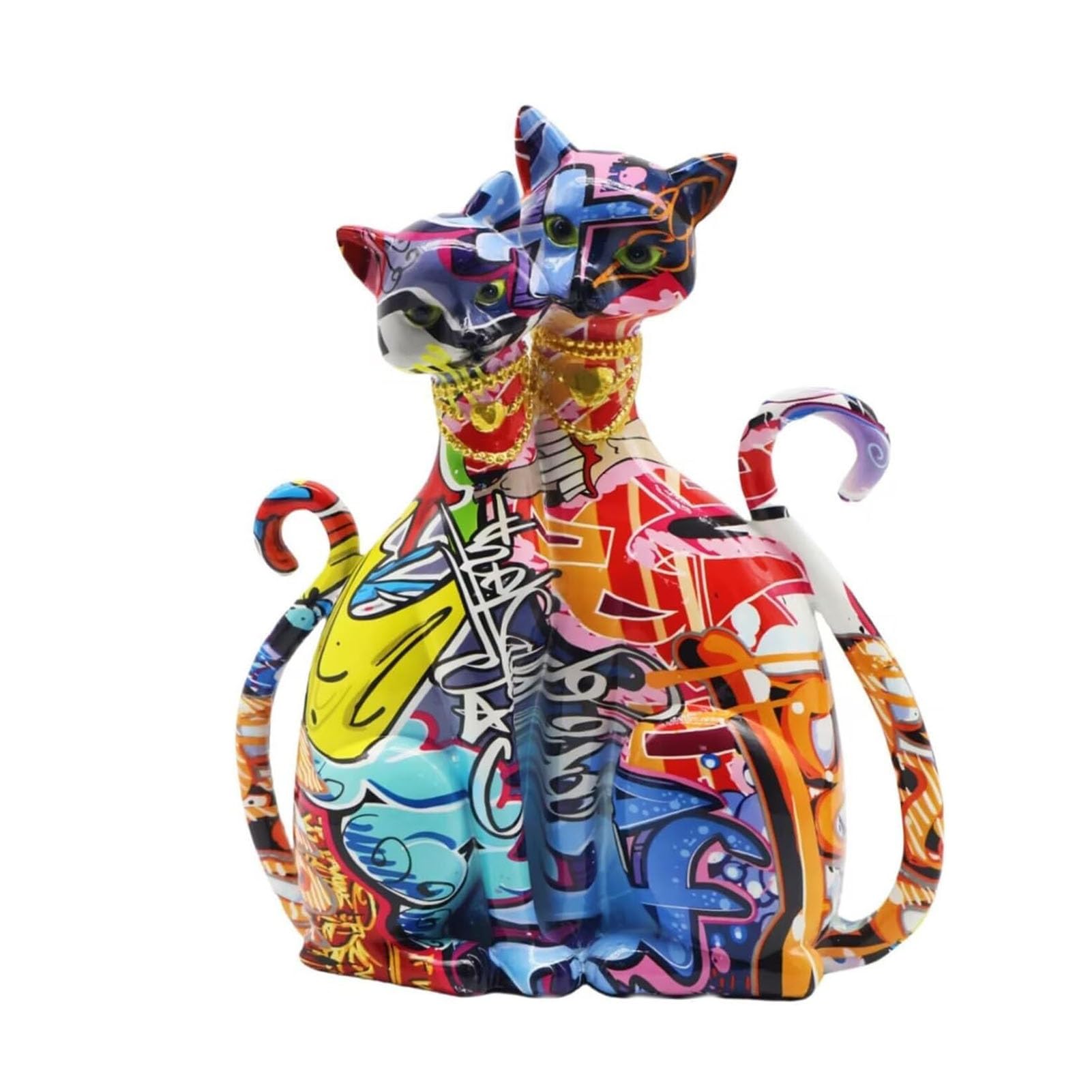 JOUFNING Desktop Decoration Figurine - Colorful Cat Couple Lover Sculpture, Desk Decor Abstract Collection, Ornaments Accessories Gifts for Office Home