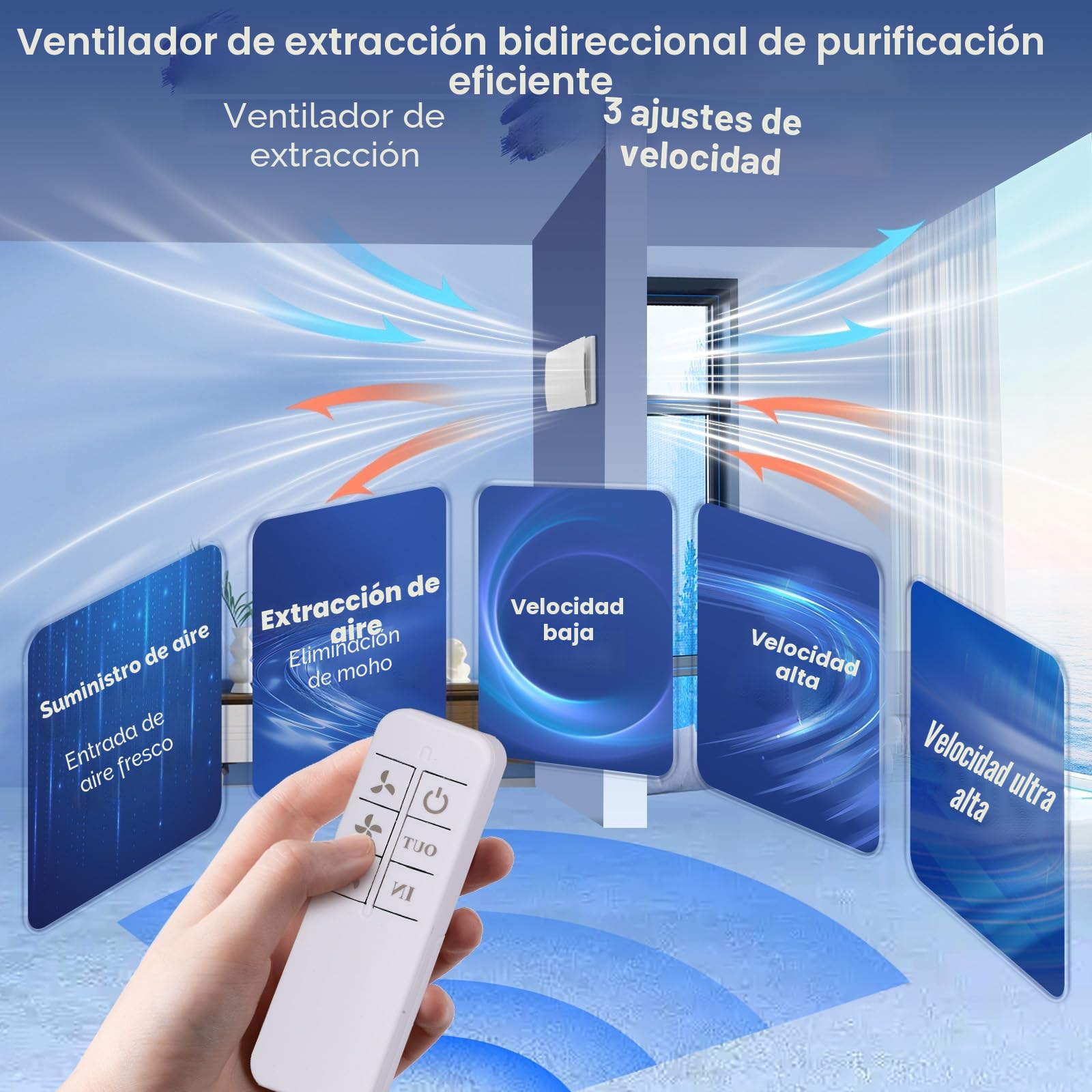 Extractor de aire Higroreglable, Extractor de aire de baño higrorregulable silencioso, 100 mm, 2 direcciones y 3 velocidades, Vmc cuarto de baño para ventilación en el inodoro