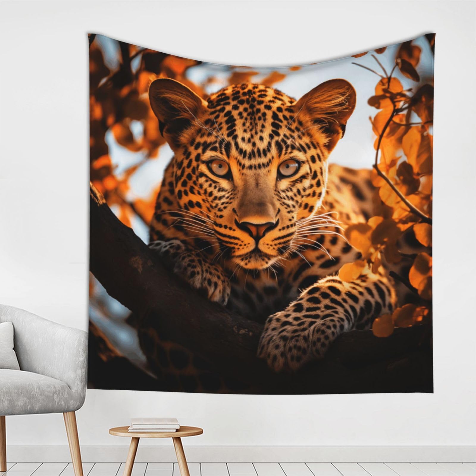 BOXILTD The deep-eyed leopard Print Boho Floral Tapestry Large World Cup Wall Hanging Tapestry Wall Decor Easy to Use