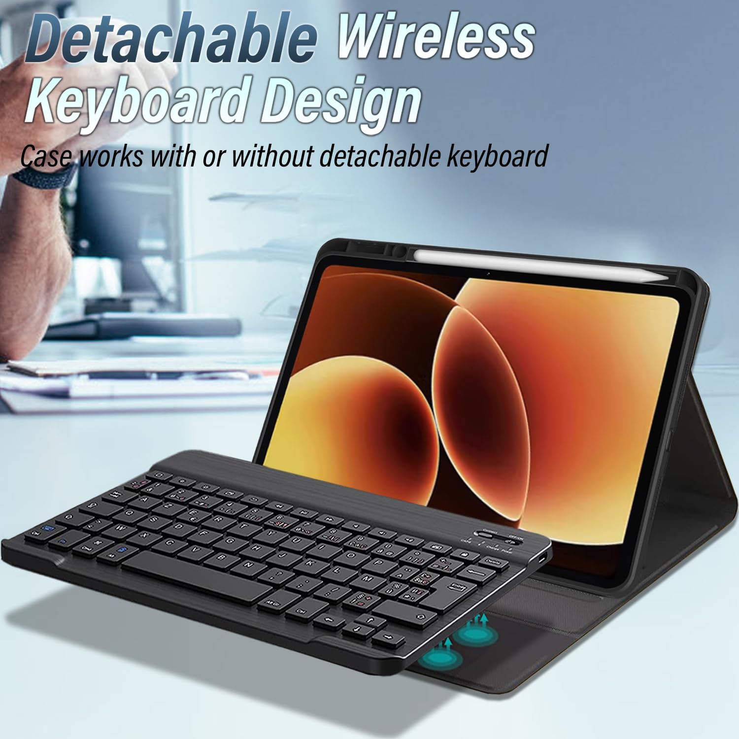 Clavier Coque + Verre Trempé pour Xiaomi Pad 7/ Pad 8/ Pad 7 Pro/Pad 8 Pro 11.2 Pouces, AZERTY Français Amovible Bluetooth sans Fil Clavier Étui Housse avec Protection écran (Xiaomi Pad 7)