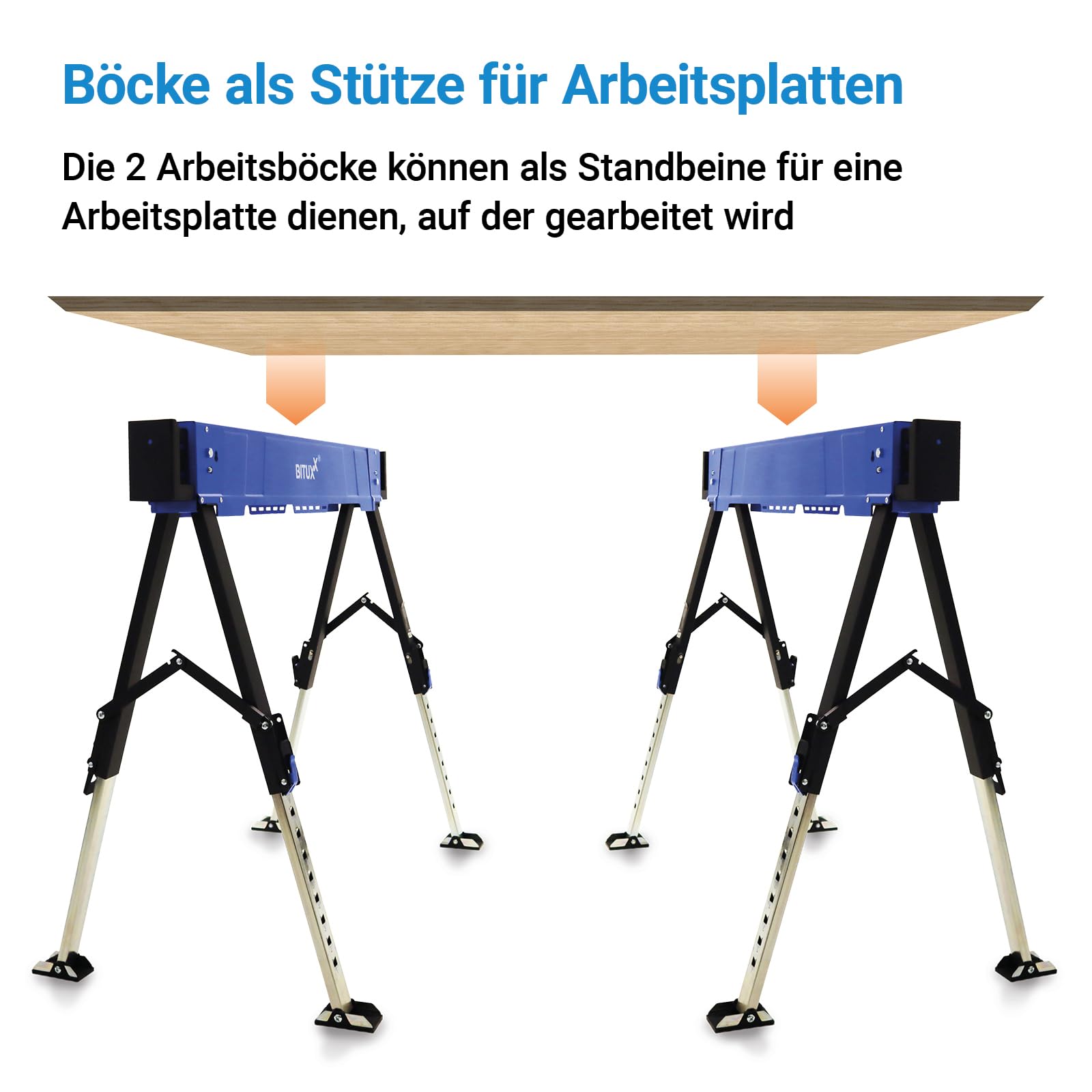 Bituxx 2X Arbeitsbock Bock Gerüstbock Klappbock Tischbock Malerbock 600Kg Klappbar Höhenverstellbar 62-87cm