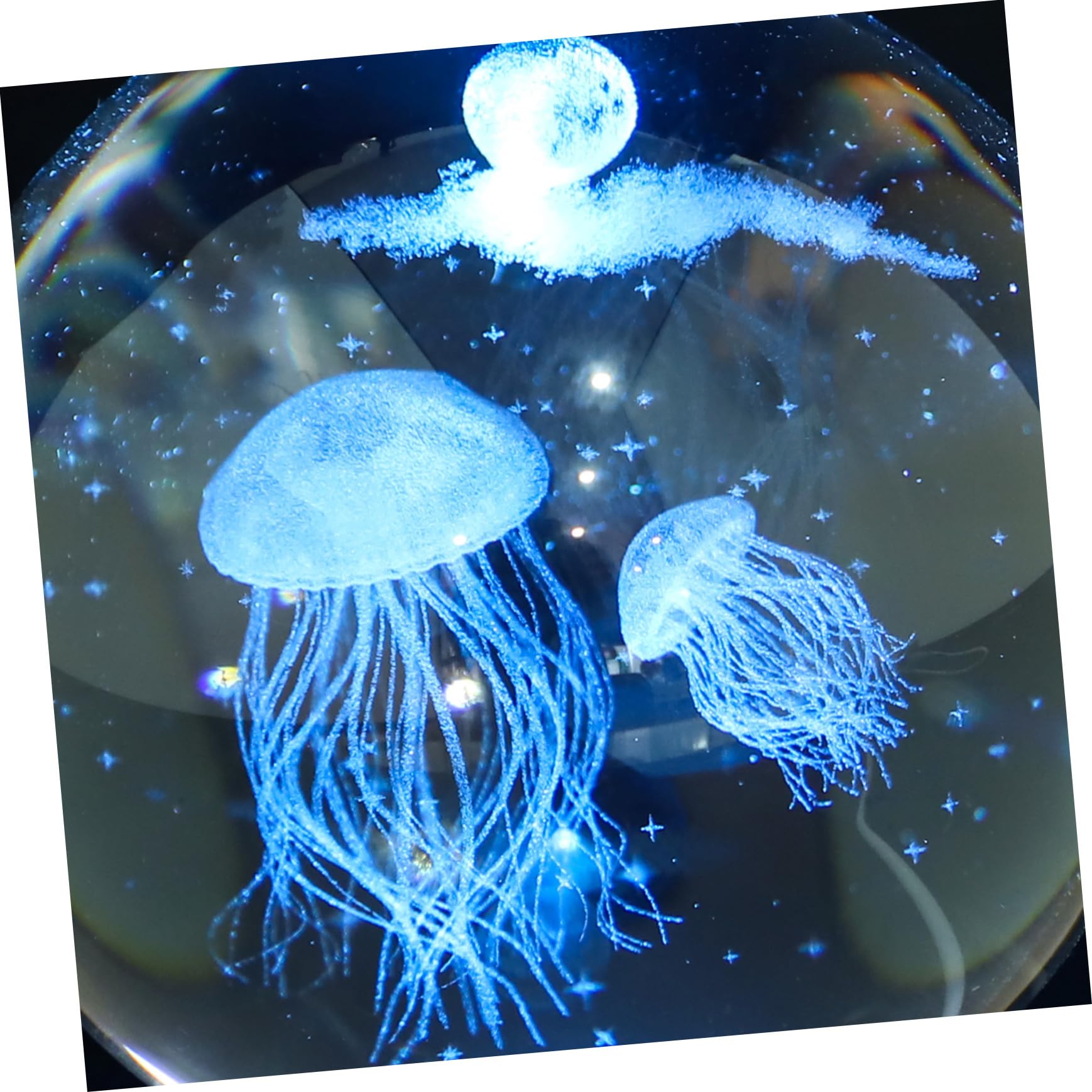 Lampada Notturna Sfera di Cristallo USB Incisione 3d | Resina e Cristallo, Luce a Colori Variabili, Base Stabile Portatile per Camera da Letto e Negozi