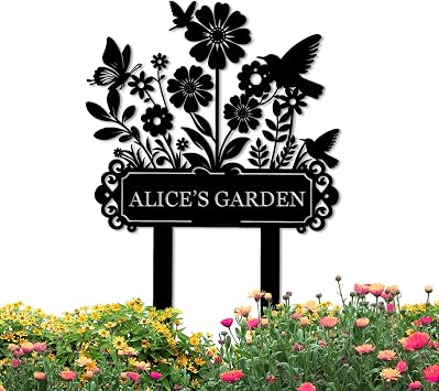 Custom Garden Signs | Personalize Metal Bird Flower Outdoor Sign | Personalized Yard Stake Metal Signs | Custom Garden Name Sign | Lawn Signs with Stakes | Outdoor Decor for Patio