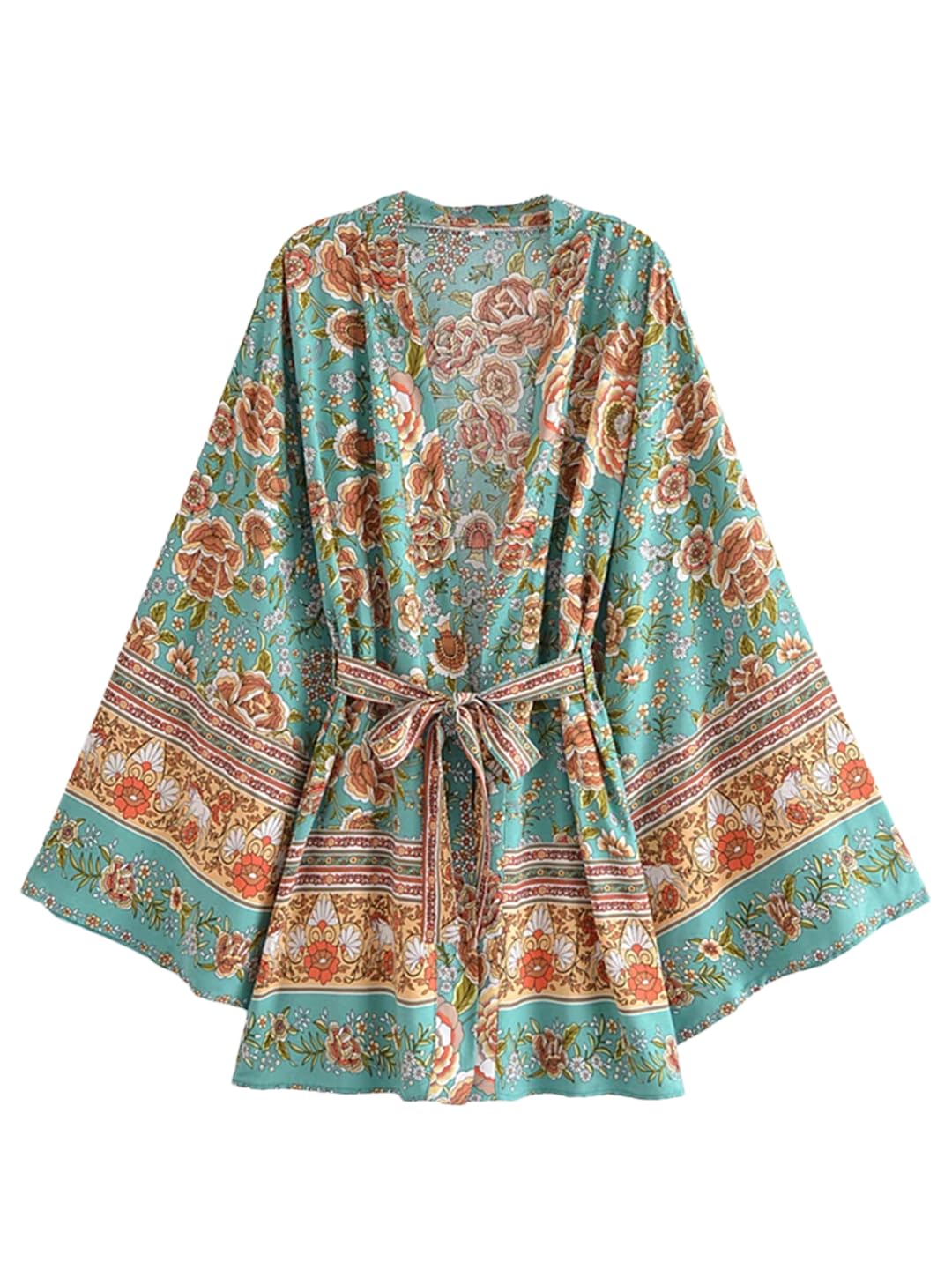 Disimlarl Abito da donna con maniche a pipistrello, stile bohémien, kimono, scollo a V, corto, copricostume bikini