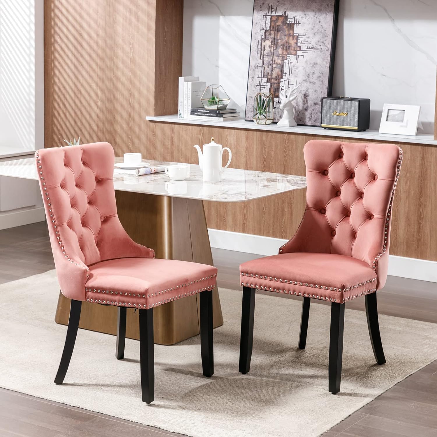 Duhome rubber wood dining chairs set of 2 slat back farmhouse dining