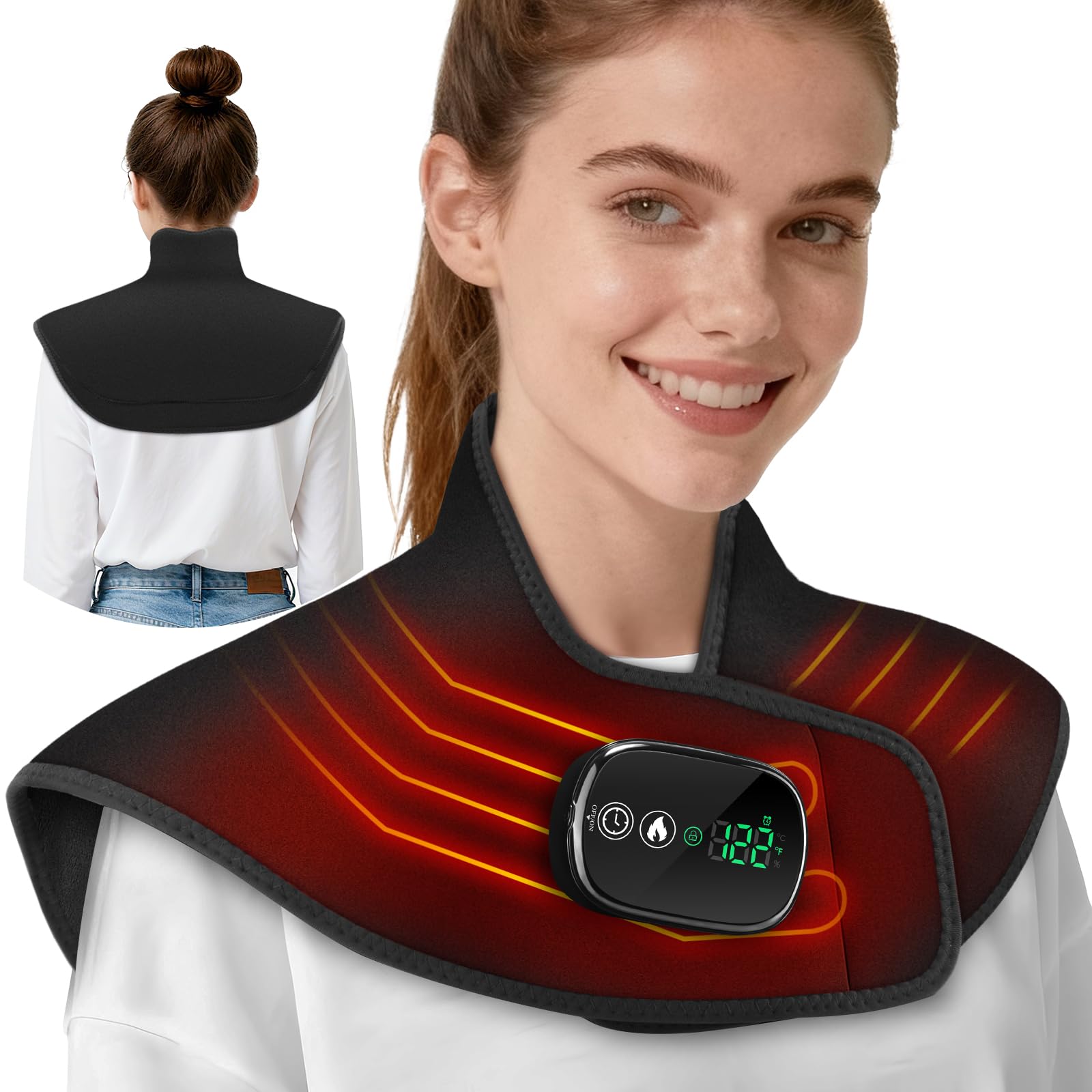 Heizkissen Nacken Schulter Kabellose Mit 8,4v 4000mAh 4 Heizstufen 5 Timer | Nackenwärmer Schulterwärmer Mit Touchscreen, Nackenheizkissen für Zuhause Reisen Geschenke für Frauen Männer Vater Mutter