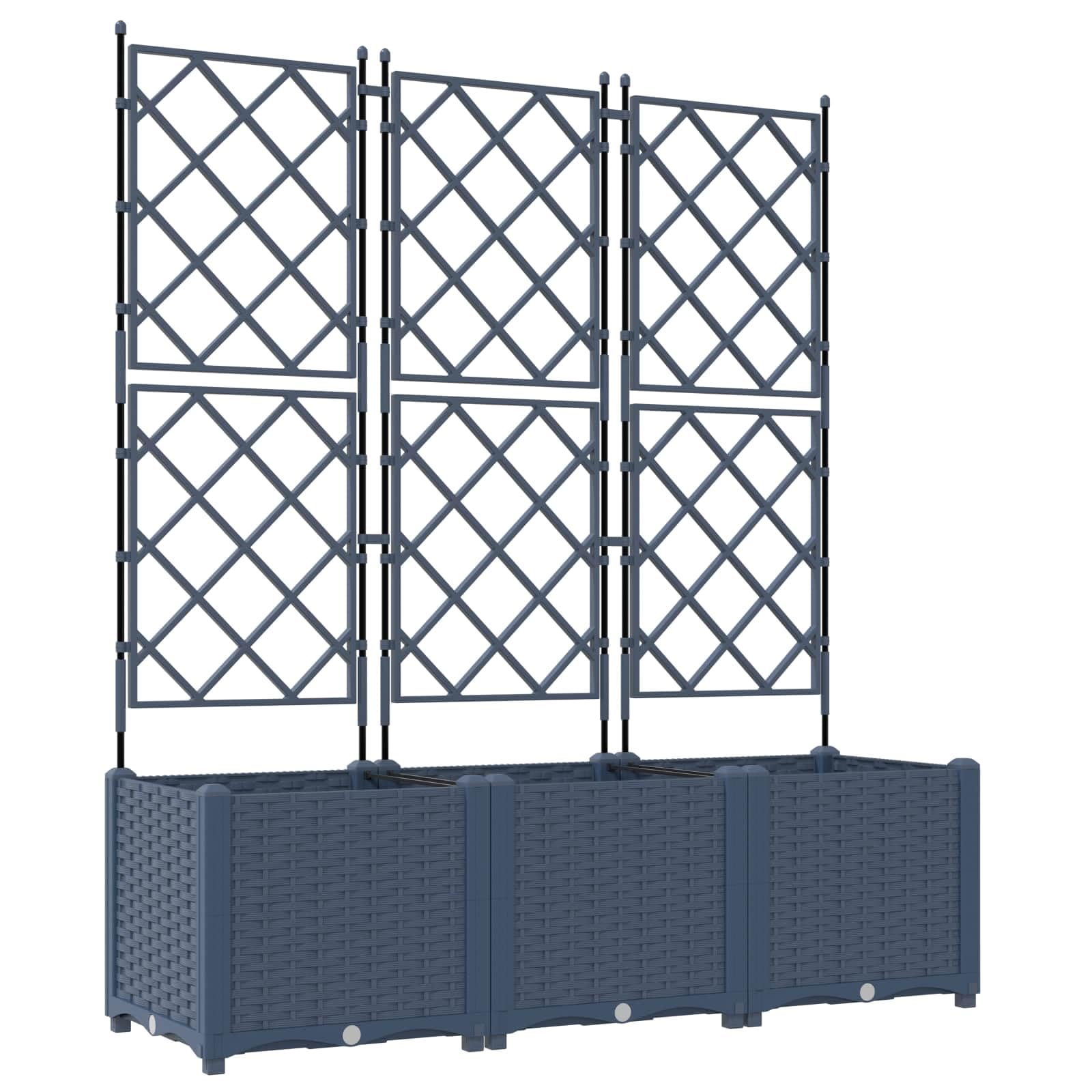 vidaXL Garten-Pflanzgefäß 3 pcs Grau 120 x 40 x 143 cm Kunststoff, Moderner, robuster Pflanzenkübel für Garten und Terrasse, Elegantes Kunststoffgefäß, wetterfestes Outdoor-Dekor