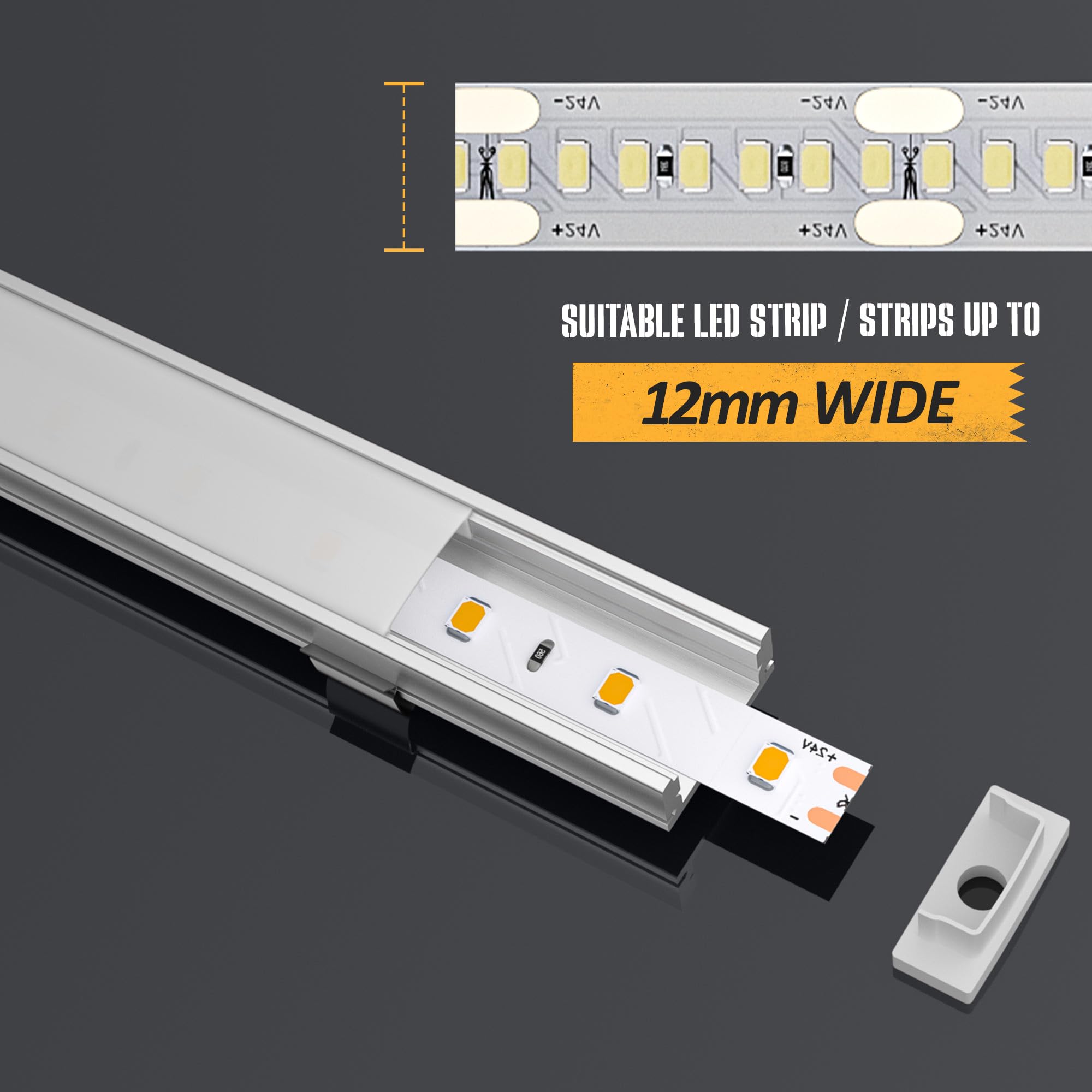 GEEKLUX 10x Profili LED a U in Alluminio 1 Metri (10m Totali) per Strisce Led, Canalina Led con Copertura Opaca, Ingombro Max Striscia Led 12 mm - Dimensione Profilo Led 17.4 x 7 mm