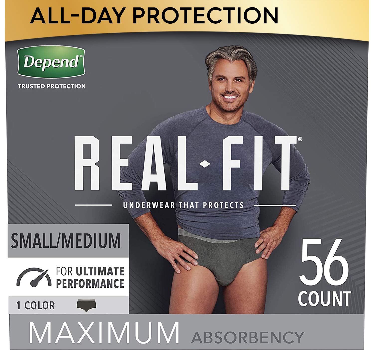 56 Count,Black,Small/Medium: Real Fit Incontinence Underwear For Men,Maximum Absorbency,S/M,Black,56 Count