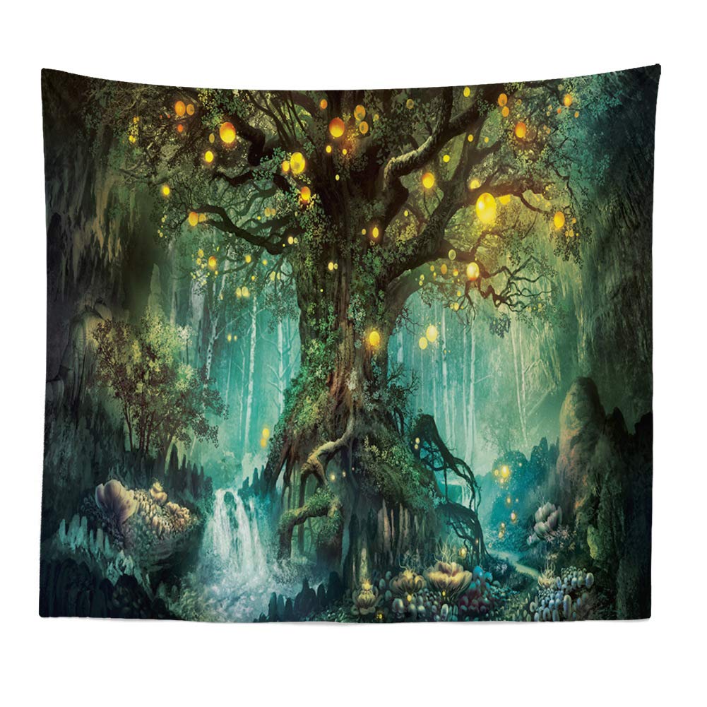 Boyouth Fantastic Tree01 Tapestry Wall Hanging,Magical Big Tree With Sparking Fruit In The Forest Pattern Digital Print Wall Tapestry Home Decor For Living Room Bedroom Dorm,59.1" Wide By 51.2" High