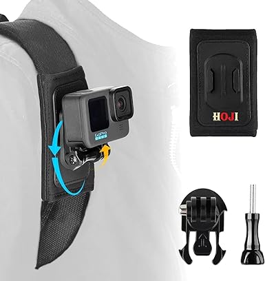 HOJI Compatible Backpack Shoulder Strap Mount for Camera, Adjustable Shoulder Pad & Strap Holder Attached for GoPro Hero/Fusion/Session, Polaroid, Xiaomiyi, SJCAM (Backpack Strap Mount)
