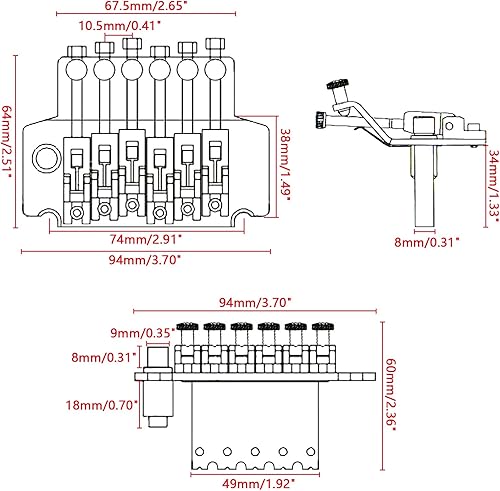 Miniatura 5 de Juego de piezas de puente y puente de guitarra eléctrica dorada, puente de trémolo con barra de bloqueo doble Strat para Floyd Rose