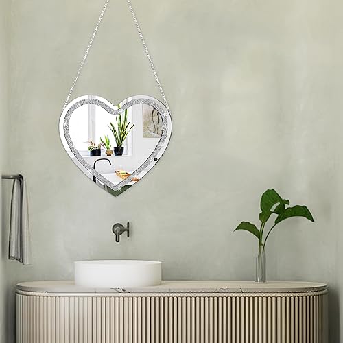 Miniatura 6 de Espejos de cristal para pared, espejos decorativos de diamante plateado para el hogar, baño, dormitorio, entrada, pasillo, espejo colgante sin marco