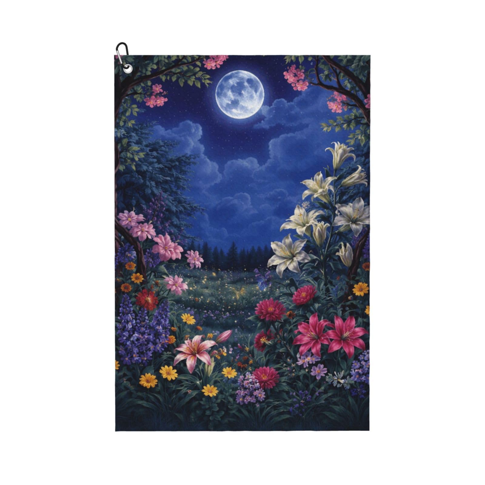 Oudrspo Dreamy Moonlit & Beautiful Floral Multi-Functional Golf Towel | Absorbent Quick Drying 16x24in