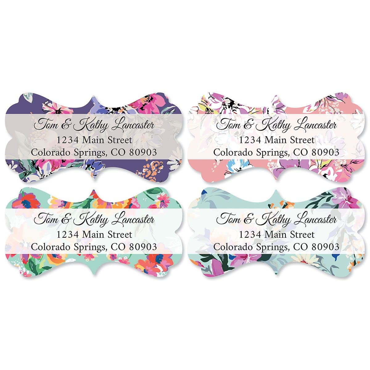 Floral Personalized Diecut Return Address Labels - Set of 144 (4 Designs), 1-1/8" x 2-1/2" Self-Adhesive, Flat-Sheet Labels, by Colorful Images