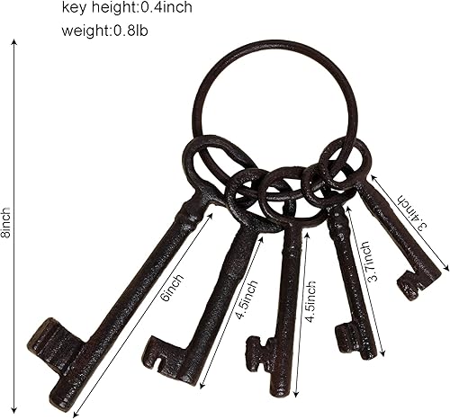 Miniatura 2 de Bskifnn Llave de esqueleto grande vintage de hierro antiguo para decoración de pirata, fiesta de Halloween, decoración del hogar, 8 pulgadas, Negro -