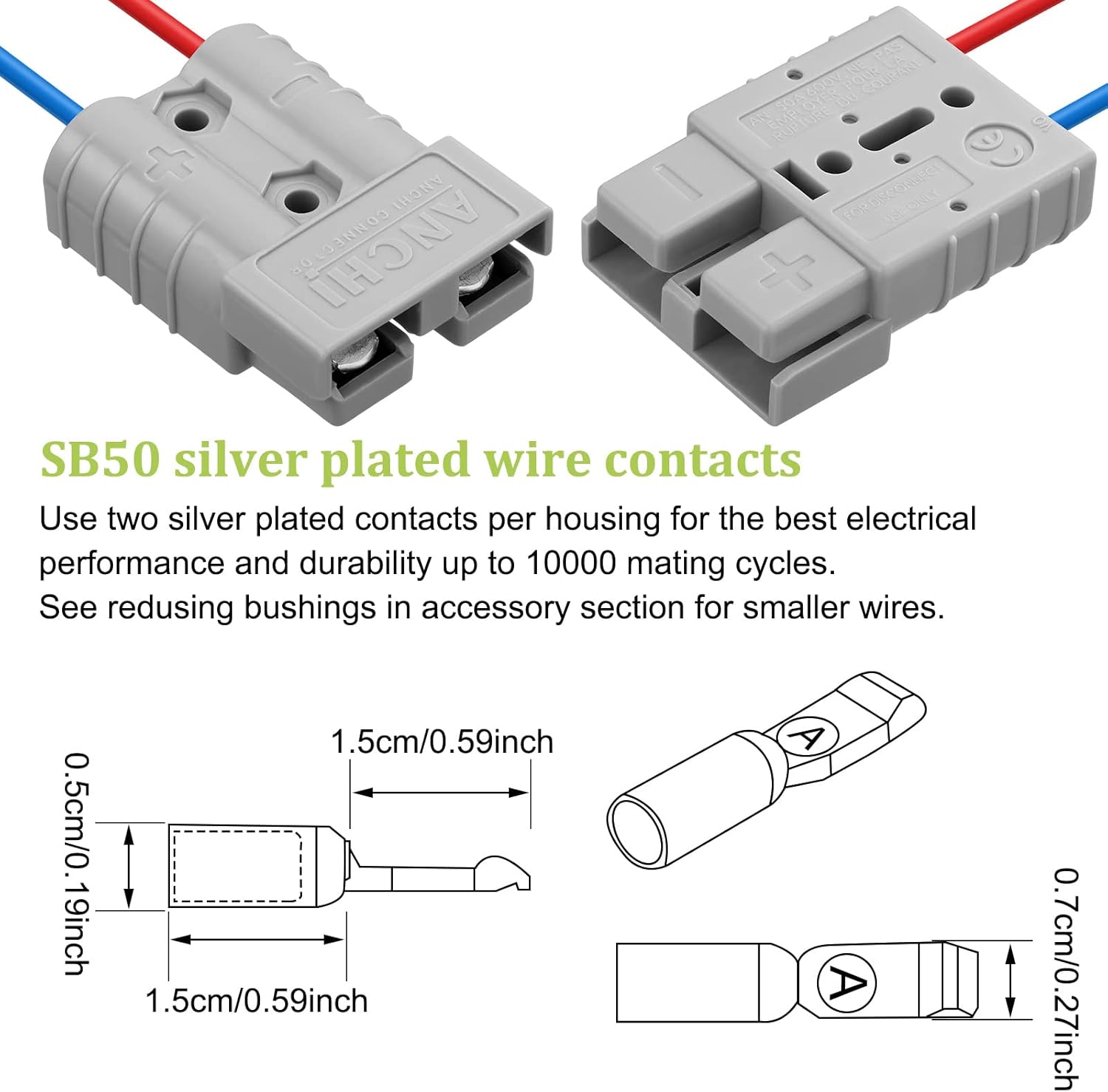8 Pack 50A-600V Battery Quick Connect/Disconnect Kit with 10/12 Awg Jumper Cable Plug Connector Wire Harness Plug Kit for RV, Transfer Forklift, Golf Carts, Motors, Trailer