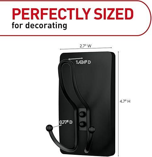 Miniatura 5 de Command Gancho triple negro mate XL, 1 gancho, 3 tiras, ganchos de pared colgantes sin daños con tiras adhesivas, ganchos de pared sin herramientas