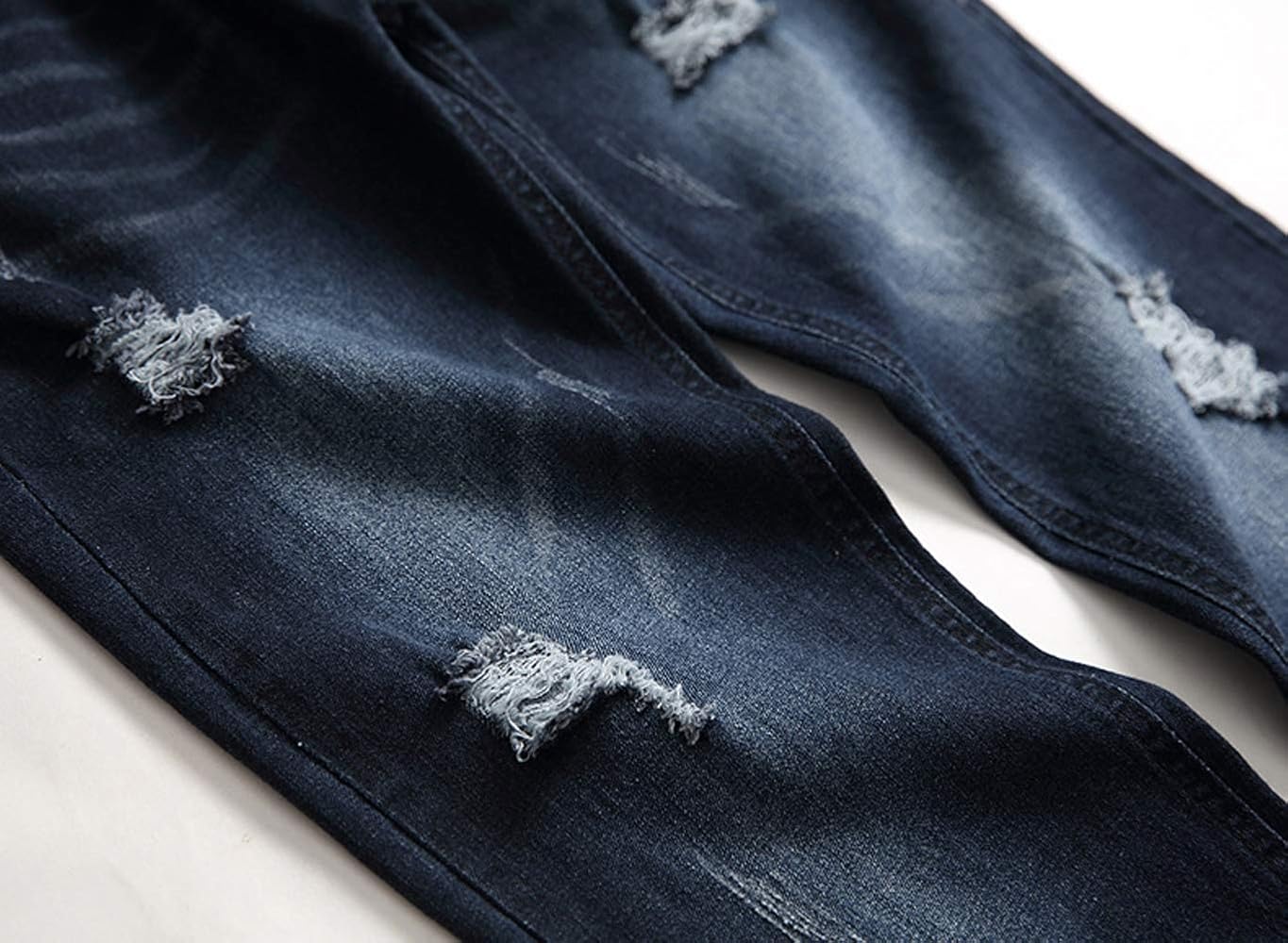 Chowsir Men Stretch Ripped Jeans Straight Denim Pants Skinny