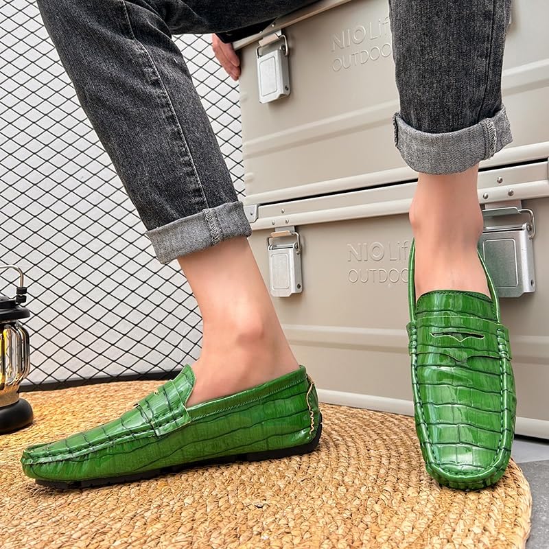 Men's Loafers Round Toe Plaid Vegan Leather Penny Driving Loafers Lightweight Flat Heel Resistant Party Casual Slip On4