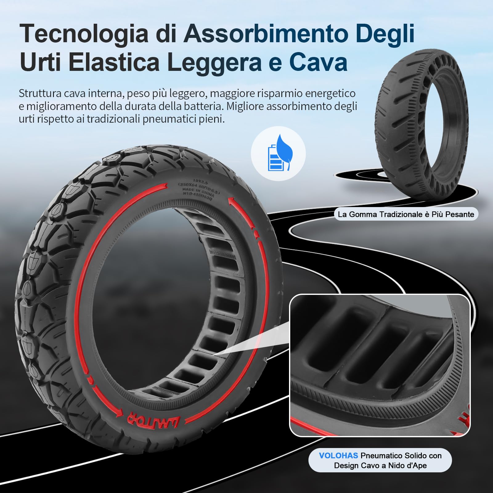 10X2,5 (250x64 60/70-6,5) Pneumatico pieno 10 pollici Ruota solida per Ninebot Max G30/Max G30D/Max G30D2/Xiaomi 4 Ultra Monopattino elettrico Ruota di ricambio Pneumatico pieno Antiscivolo A