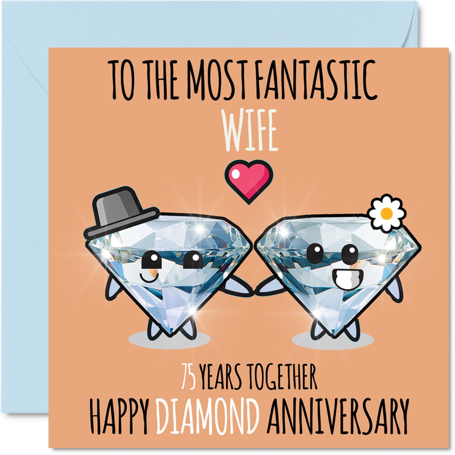 Cute Diamond Anniversary Card for Wife - 75 Years Together - Happy 75th Wedding Anniversary Cards for Wife from Husband, 145mm Greeting Cards Anniversaries