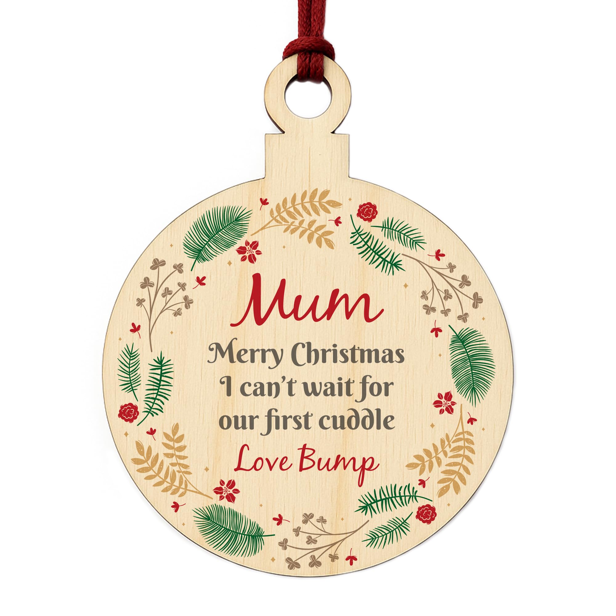 Red Ocean Merry Christmas Mum To Be From Bump Wood Bauble For New Mum Christmas Tree Decoration Baby Bump Beautiful Keepsake