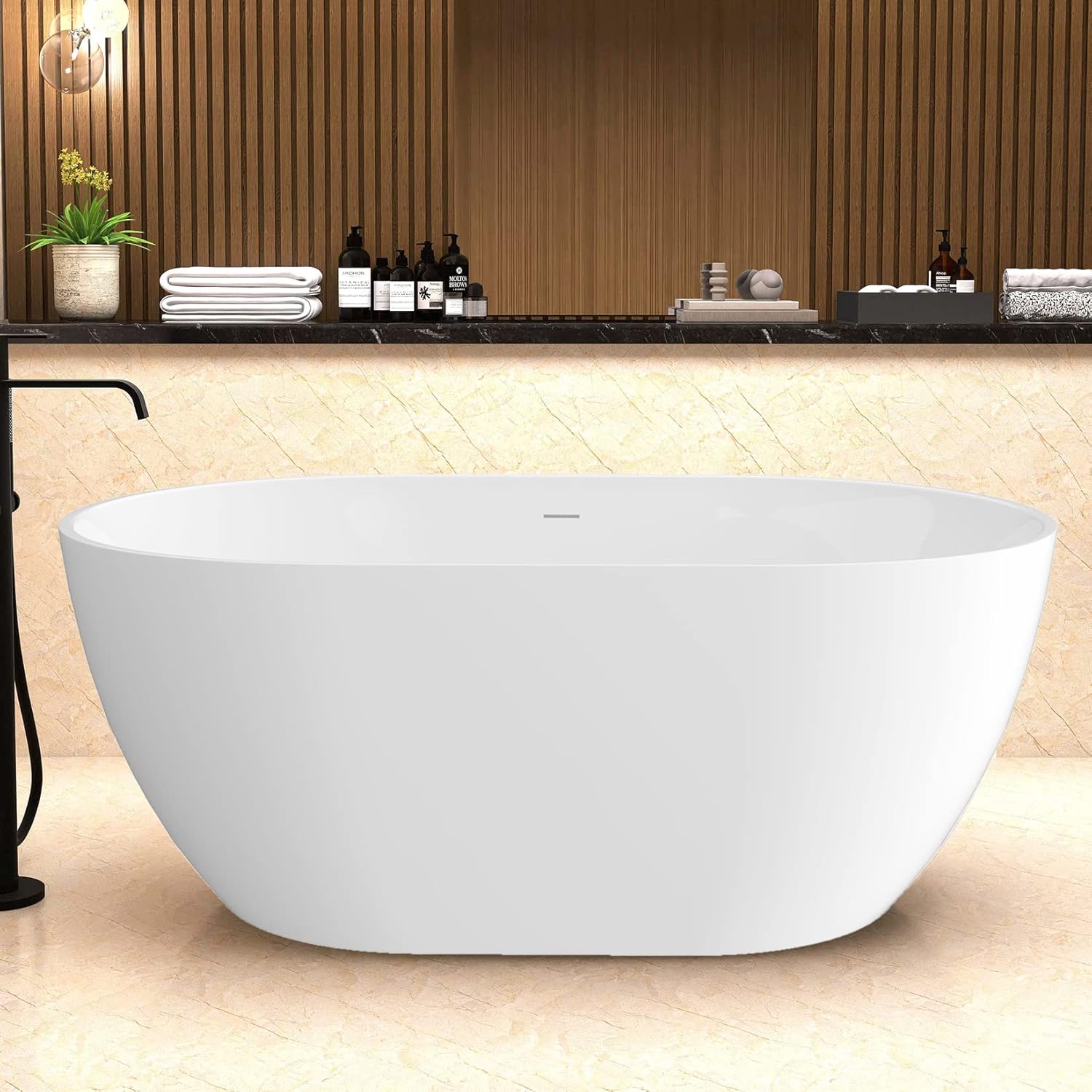 67" Acrylic Freestanding Bathtub, Oval Shape Contemporary Soaking SPA