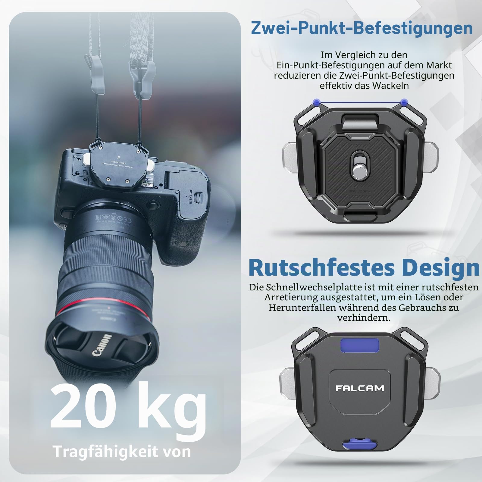 FALCAM F38 Kamera-Schultergurt-Schnellwechselset V2, 1/4-Zoll-Schrauben& Arca-Swiss-Standard-Schnellwechselplatte, Aluminium, Schnellverschluss für Kamera am Rucksack-Schultergurt