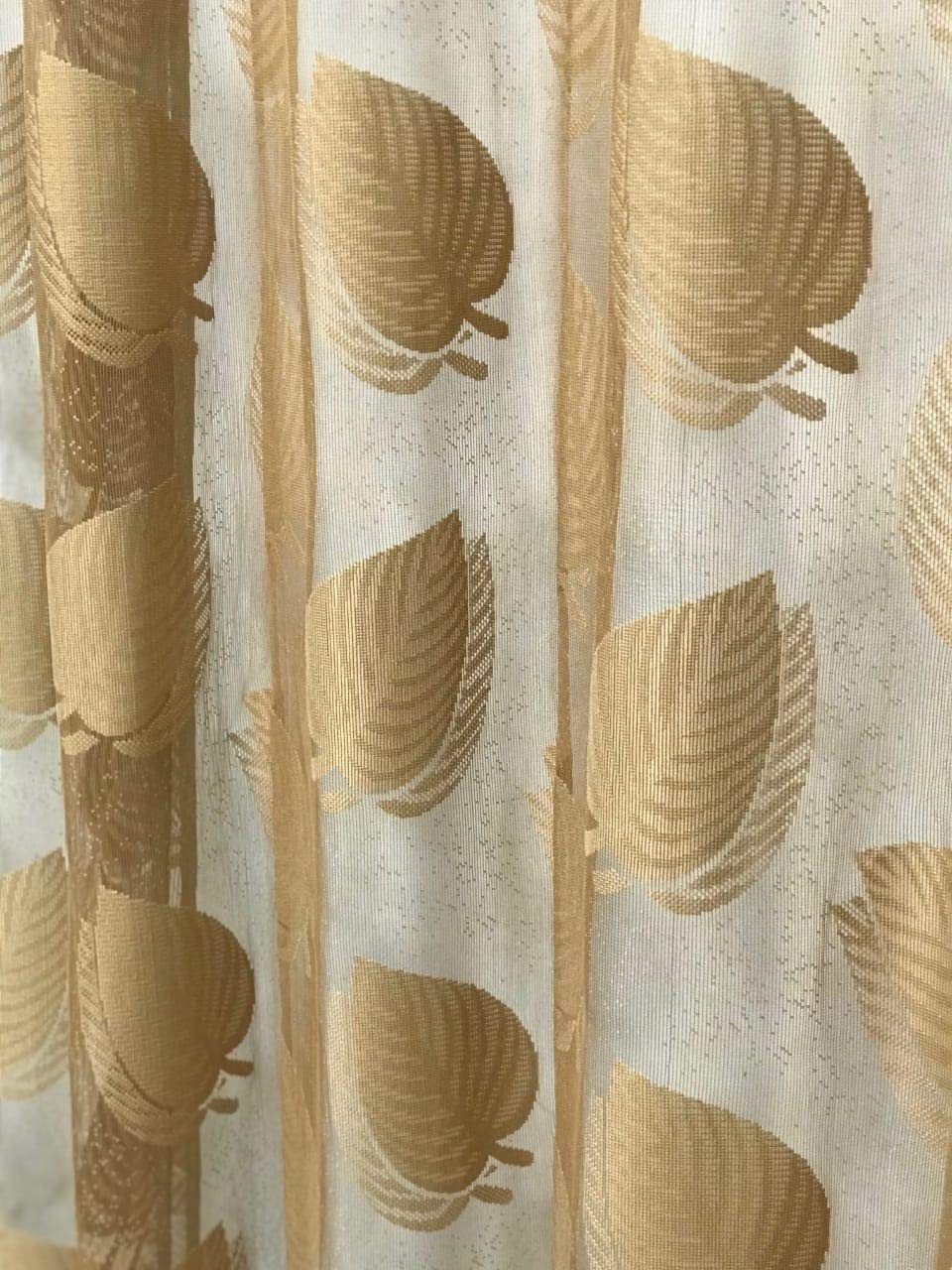 Leaf Print Sheer Curtains - Golden, 9ft Long -2