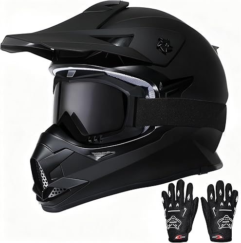 Casco de motocicleta para niños, casco de motocicleta para niños, casco de cara completa para todoterreno, ATV, UTV, conducción de calle con guantes