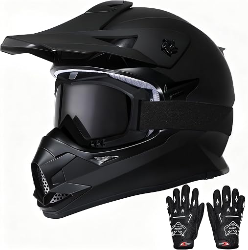 Kids Dirt Bike Helmets Youth ATV Helmet, Kids Motocross Helmet for Off Road, UTV, BMX, Street Riding Motorcycle Helmet with Goggles Gloves, DOT Approved