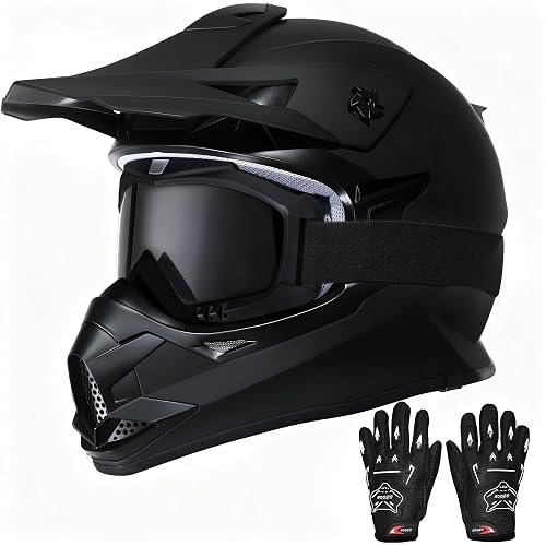 Kids Dirt Bike Helmets Youth Motorcycle Helmet, Kids Motorcycle Full Face Helmet for Off-Road, ATV, UTV, Street Riding with Goggles Gloves, DOT Approved