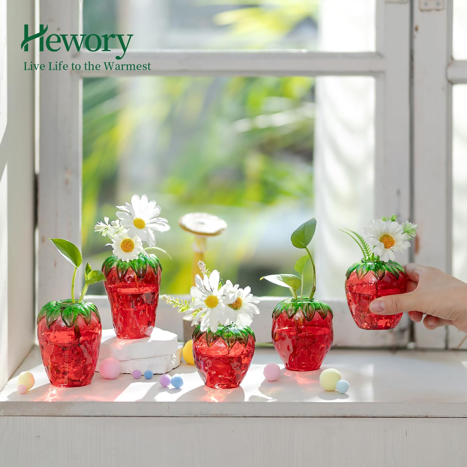 Amazon.co.jp: Hewory ガラスストロベリー花瓶の花瓶:小さなつぼみ花瓶