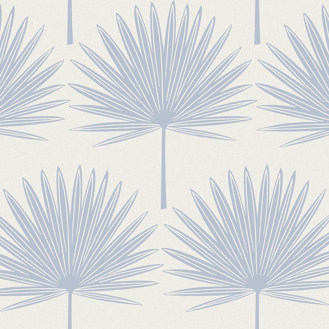 Tempaper Powder Blue & Off-White Stamped Palm Removable Peel and Stick Boho Wallpaper, 20.5 in X 16.5 ft, Made in The USA
